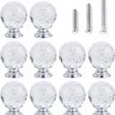 10 PCS Crystal Cabinet Knobs Round Glass Bubbles Knobs Smooth Drawer Pulls Handle for Home, Cabinet, Drawer and Dresser with 3 Different Size Screws, 30MM (Transparent) (Clear)
