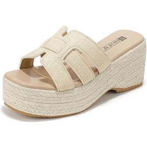 IDIFU IN3 Platform Espadrille Wedge Sandals for Women (Beige)