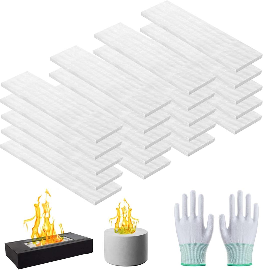 20 Pcs Ceramic Wool Wick for Tabletop Fire Pit, Carbon Felt Wick for Ethanol Fireplace Fuel Bioethanol Fuel to Extend Burning Time, Ceramic Fiber Insulation Wool Wick Sponge8" L2" W0.2" H