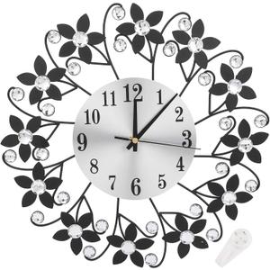 TeamSky 14.5Inch Decorative Wall Clock, Metal Wall Clock for Living Room Decor, Non-Ticking Quiet Modern Crystal Wall Clocks for Home Office Kitchen Bedroom Indoor Decor