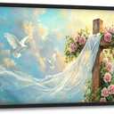 Christian Cross Large Wall Art Religious Faith Hope Pictures Wall Decor Dove Flowers Heaven Canvas Painting Prints Framed Artwork Home Church Decorations for Prayer Bedroom Living Room 36"x24"