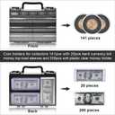 Coin Collector Case with 141 pcs Capsules with Foam Gaskets & 220 Dollar Bill Sleeve-Coin Collection Supplies Storage Organizer Box for Secure Coin and Paper Money Display(Black case+Black Gasket)