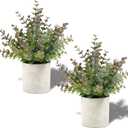 2 Pack Small Fake Plants Christmas Plants Eucalyptus Potted Artificial Plants for Home Indoor Fireplace Mantel Shelf Desk Home Bathroom Farmhouse Room Coffee Christmas Table Decor Xmas Decor (Purple)
