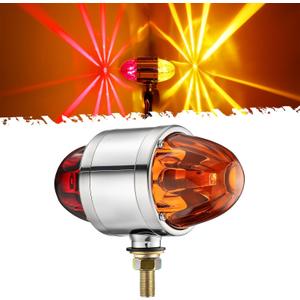 Partsam 1x Glass Watermelon Light Dual Revolution Double-Face Amber Red LED Turn Signal Marker Light, Zinc Alloy Housing Amber Red Lens Post Mount for Peterbilt Freightliner Semi Truck Trailer, 10-30V