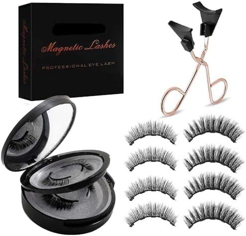 Magnetic Eyelashes, No Glue Magnetic Eyelashes - 4 Pair Natural Look, Lightweight & Waterproof False Lashes, Easy Application Without Eyeliner (Black)