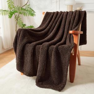 Exclusivo Mezcla Coffee Fleece Throw Blanket for Couch Sofa, Soft Warm and Fluffy Blankets for Women, Suitable for All Seasons, 50x60 Inches