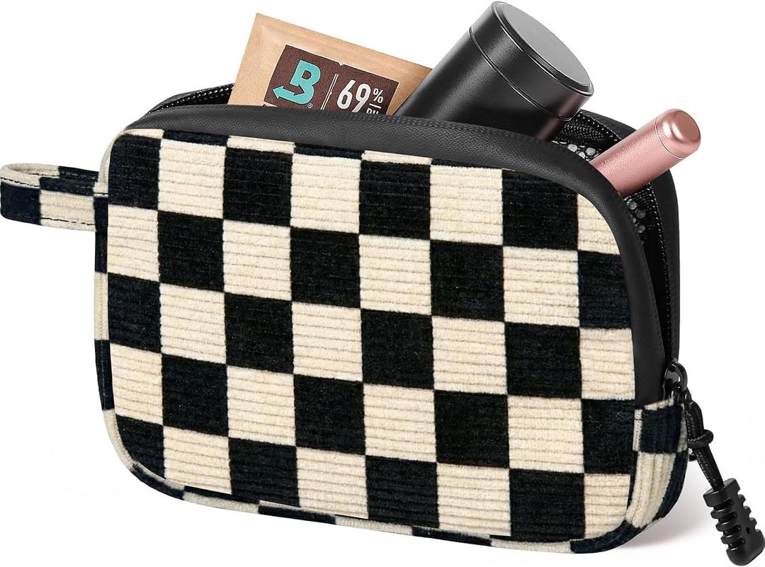 Smell Proof Bag, 6.7"x4.7" Smell Proof Container with Activated Carbon Fiber Liner, Odorless Airtight Travel Organizer & Stylish Gifts for Women (Checkerboard)