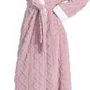 Hooded Robes for Women Long,Sherpa Trim Fleece Bathrobes With Hood Long Plush Soft Warm Winter Robes for Women (L)