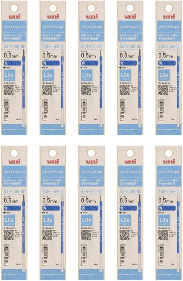 Uni Jetstream Lite Touch Ink Refill, for Multicolor Pen Type, 0.5mm Fine Point, Blue Ink, SXRL8005.33, Box of 10