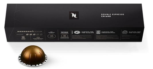 Nespresso Capsules Vertuo, Double Espresso Chiaro, Medium Roast Espresso Coffee, 10-Count Coffee Pods, Brews 2.7oz.