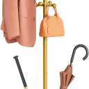 Tajsoon Coat Tree with Umbrella Holder, Coat Rack Freestanding, Coat Hangers Stand with 16 Hooks, Standing Coat Rack for Living Room, Bedroom, Office, Gold