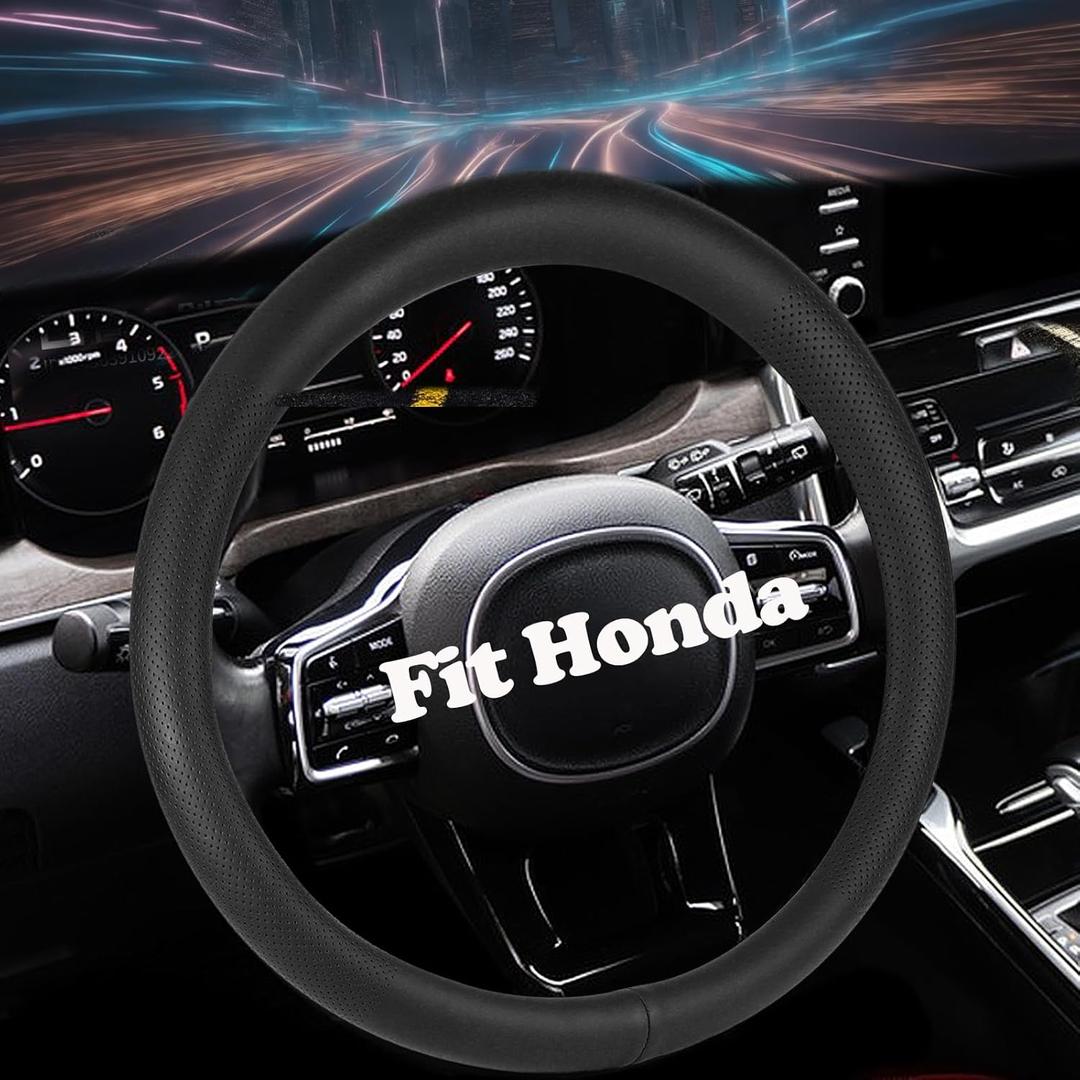 Car Steering Wheel Cover for Honda CRV Civic Accord HRV Pilot Passport Odyssey Element Insight Fit Ridgeline Clarity City LX EX EXL Si Hatchback Accessories,Black (Style-B, Round-Shaped)