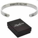 Zodaca Inspirational Silver Wrist Bracelet Cuff for Women, Namaste All Day, 2.6x2 In