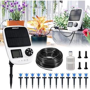 HIRALIY Solar Automatic Drip Irrigation System, Solar Powered Watering Device with Timer for Pots Plants, Pressure Balanced Drippers, Adjustable Water Flow, with USB Port, for Indoor Irrigation Kit