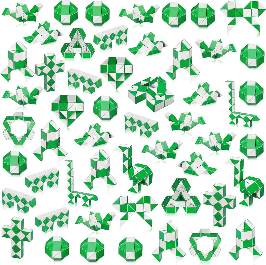 Chivao 60 Pack 24-Blocks Fidget Snake Cube Mini Twist Puzzle Magic Snake Speed Cubes for Stocking Party Gifts Bag Fillers Party Favors (Green)