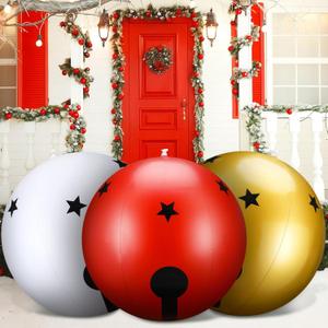 Jetec 3 Pcs 16" 20" 24" Giant Inflatable Christmas Ball Ornament PVC Inflatable Decorated Oversized Outdoor Holiday Decoration Xmas Blow up Ball for Xmas Outside Holiday Yard Lawn Porch Decor