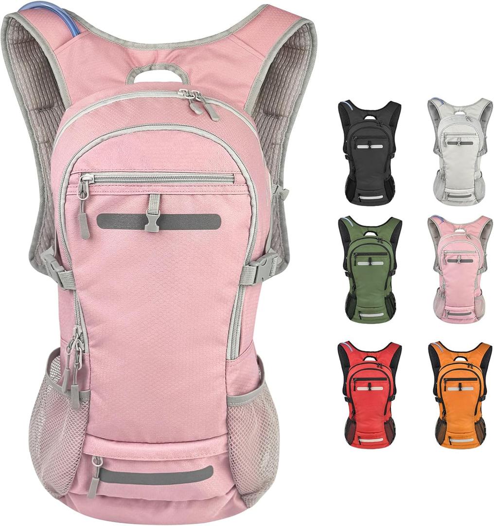 Zavothy 18L Water-Resistant Hydration Backpack Fits for 2L/3L Water Bladder  Hidden Helmet Compartment & Detachable Rain Cover  Insulated Hiking Daypack for Cycling, Camping, Running (Men/Women) (Pink)