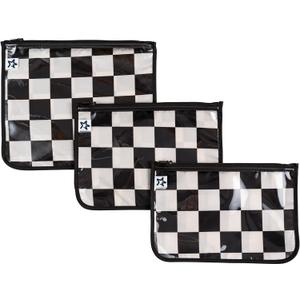 Tiny Twinkle Diaper Bag Organizing Pouches|3 Pack Mess-Proof Clear Front Travel Organizer Bags&TSA Approved Toiletry Bag Set for Baby and Mom Essentials (Black Checkers)