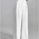 Women's Elegant High Waist Wide Leg Trousers, Loose Fit Dress Pants for Office and Casual Wear (White, L)