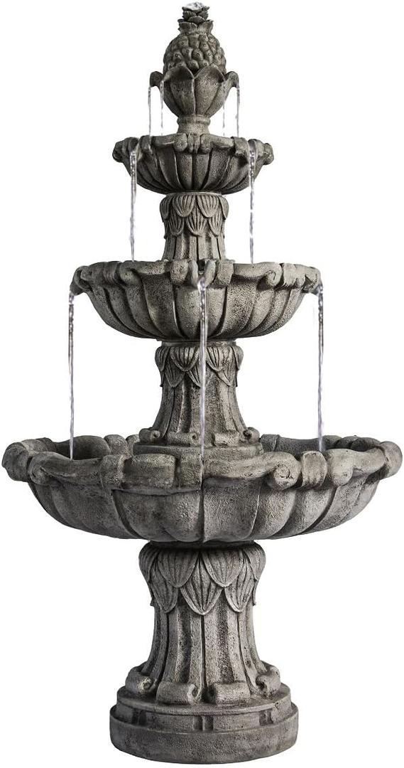 58.3" 3-Tier Outdoor Freestanding Water Fountain - Classic Leaf Design, Large Bird Bath with Pump - Ideal for Yard, Lawn and Garden Dcor