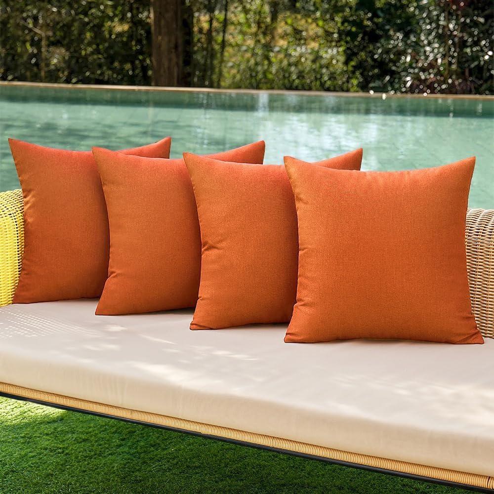 MIULEE Pack of 4 Decorative Burnt Orange Throw Pillow Covers Linen Waterproof Pillow Covers Outdoor Farmhouse Cushion Cases for Patio Garden Tent Balcony Couch Sofa 16x16 inch