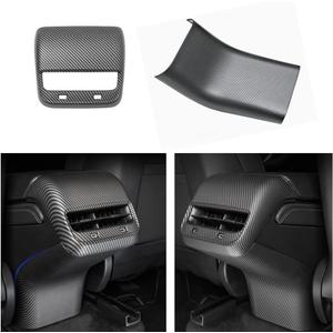 2PCS Rear Air Condition Vent Cover & Rear AC Anti Kick Cover Trim for 2021-2023 Model 3 and 2021-2024 Model Y, ABS Material More Fashion Not TPE & Leather (Matte Carbon Fiber Pattern)