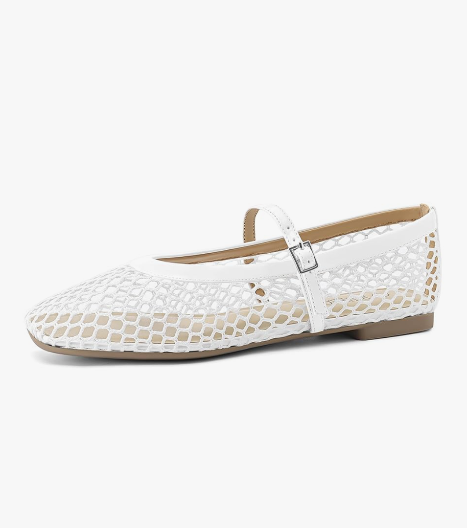 Rihero Mesh Ballet Flats for Women Comfortable Square Toe Ballerina Flats Buckle Strap Casual Fishnet Flat Shoes Size 6
