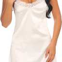 Avidlove Women's Nightwear Sexy Satin Sleepwear Lace Chemises Mini Full Slip (1-white, Size Small)