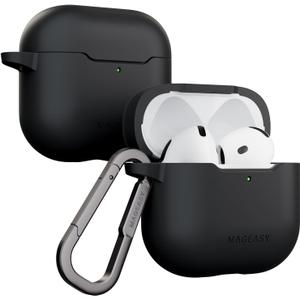 MAGEASY Designed for AirPods 4 Case - Shockproof Protective Case for AirPods 4, Stain-Resistant, Smooth & Skin-Friendly, Support Wireless Charging - Skin (Black)
