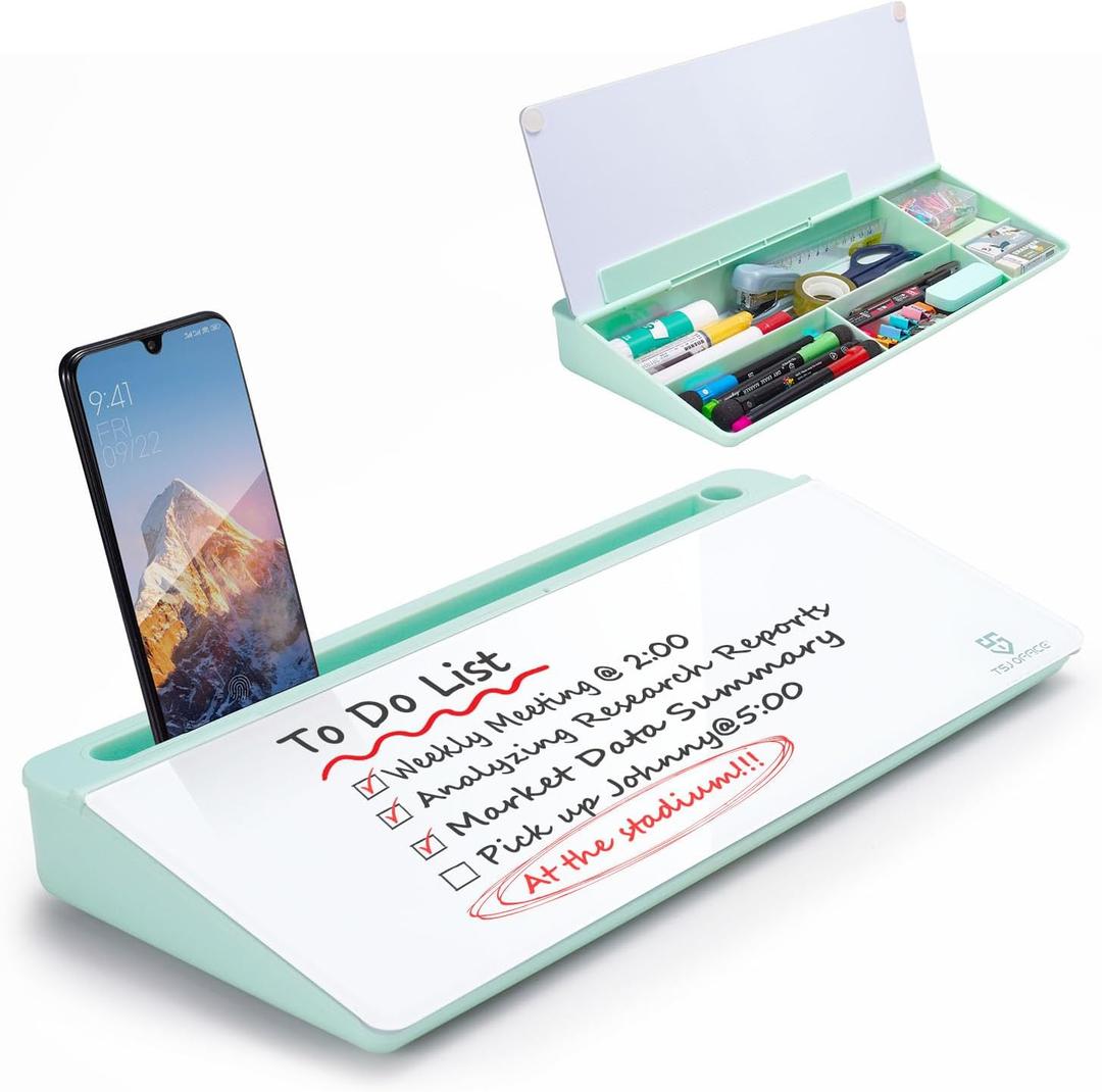 TSJ OFFICE Desktop Whiteboard Dry-Erase-Board - Computer Keyboard Stand White Board Surface Pad with Drawer, Desk Organizers with Accessories for Office, Home, School Supplies (Green)