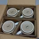 Sweese Stackable Coffee Mugs Set of 4, 10 oz Porcelain Coffee Cups with Embossed Design, White Cappuccino Cups for Coffee, Latte