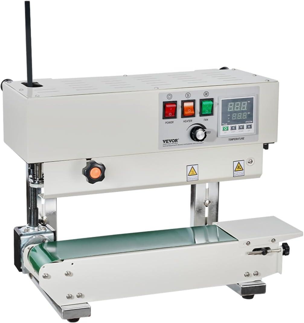 VEVOR Continuous Bag Band Sealing Machine, 0.24-0.47 in/6-12 mm Seal Width, Band Sealer Machine with Digital Temperature Control, Carbon Steel Bag Sealer for 0.02-0.8 mm Plastic Bags Films
