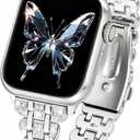 Gold Bling Diamond Band Compatible with Apple Watch Bands for Women 38mm 40mm 41 mm 42mm 44mm 45mm 46mm 49mm for iWatch Series 11/10/9/8/7/6/5/4 SE/Ultra 3/2/1, Dressy Jewelry Gold Wristband Strap Shiny Bracelet