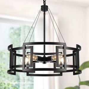 19.6'' Black Chandelier, 5-Light Round Chandelier, Industrial Chandelier for Dining Room Bedroom Foyer Entryway