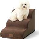 Dog Stairs for Small Dogs 15.7" H, Curved Dog Step for Puppy, Older Cat, Medium Pet Ramp for Sofa, Couch or Chair, Ladder with High Density Foam, 3 Step, 15.7x22.4x15.7 inch, Brown
