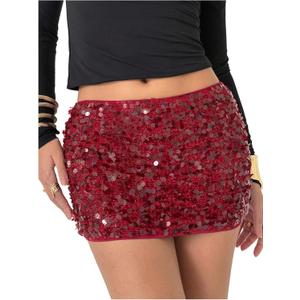MakeMeChic Women's Sequin Sparkle Mini Skirt Glitter Low Waist Party Y2k Bodycon Skirts (Large, Burgundy)