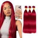 Red Bundles Human Hair Bright Red Straight Bundles 22 22 22 Inch 8A Peruvian Virgin Double Weft Burgundy Bundle Hair Extensions