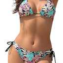 SHEKINI Women's Triangle Halter Bikini Set String Sexy Bathing Suit Low Waisted Two Piece Swimsuit (Large)