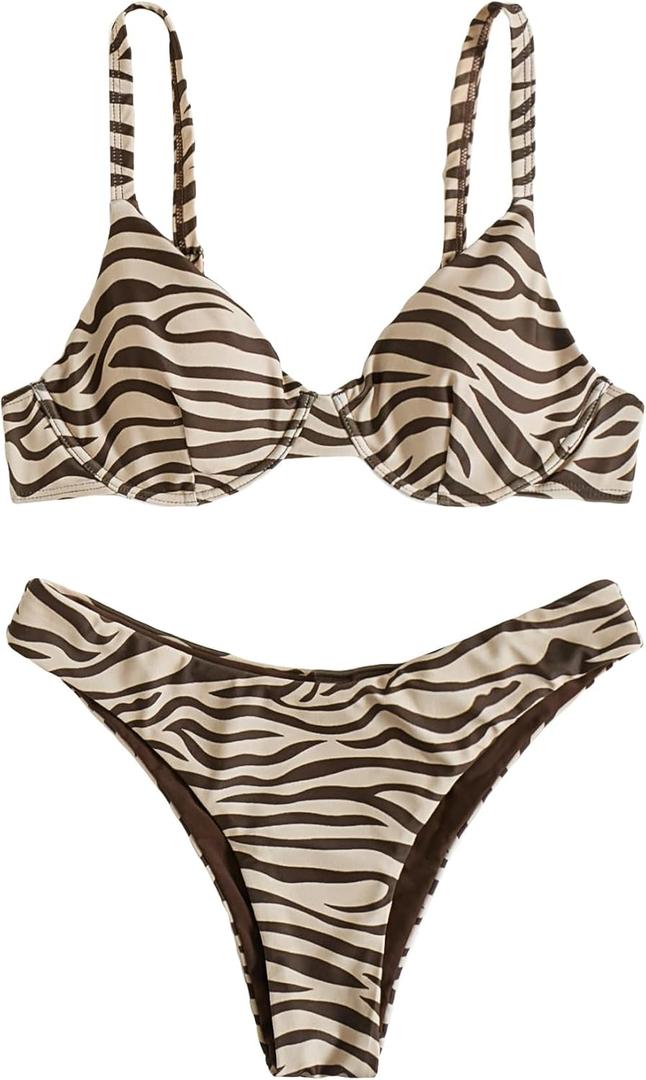 SweatyRocks Women's 2 Piece Swimsuit Zebra Stripe Push Up Bikini Sets (Medium, Multicolor)