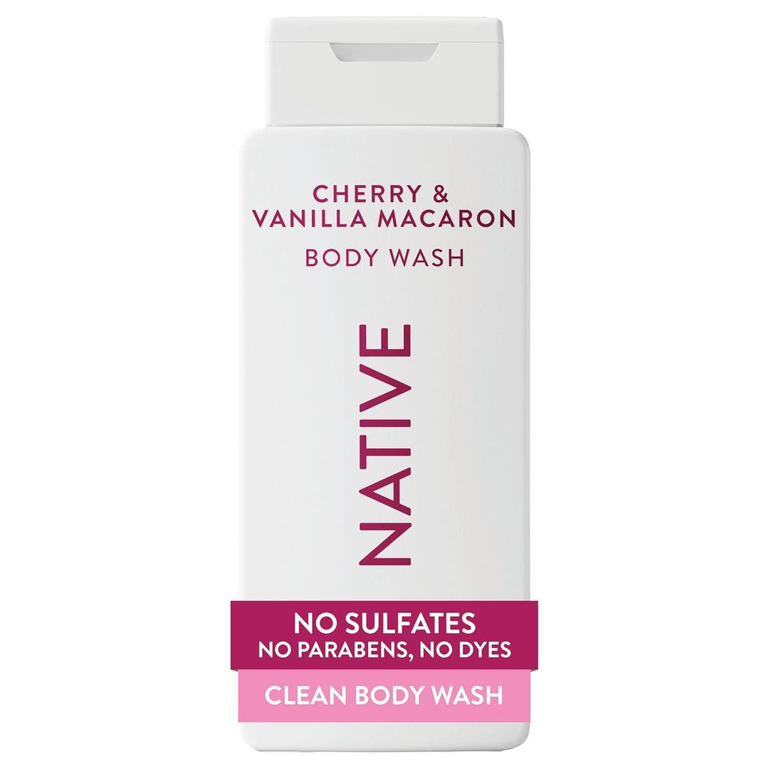 Native Body Wash Contains Naturally Derived Ingredients | For Women & Men, Sulfate, Paraben, & Dye Free Leaving Skin Soft and Hydrated | Cherry & Vanilla Macaron 18 oz