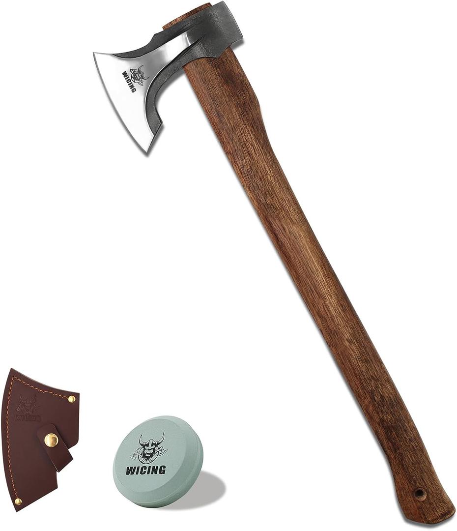 Splitting Axe, 27.5-inch Chopping Axe with Leather Sheath, Camping Hatchet 1065 High Manganese Steel and Hickory Handle Splitting Axe, 27.5-inch Chopping Axe with Leather Sheath, Camping Hatchet 1065 High Manganese Steel and Hickory Handle