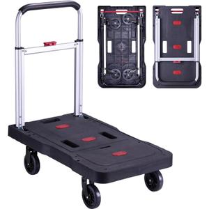 Folding Hand Truck Portable Trolly,Platform Transport Hand cart with 330lbs Capacity Practical handling Tools for Household Industrial Black
