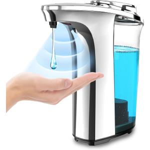 FKWin Automatic Soap Dispenser, Touchless Hand Soap Dispensers 17oz/500ml with 5 Adjustable Soap Levels, Kitchen Soap Dispensers, Liquid Hand Soap Dispenser Bathroom, Silver