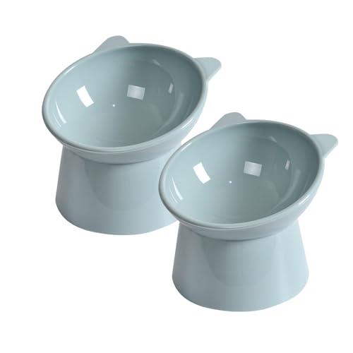 Tilted Elevated Cat Food Bowl - Cat Bowls Whisker Friendly Anti Vomiting Slanted Cats Feeding Bowls Cute Shallow Cats Bowl (2pcs/Blue)