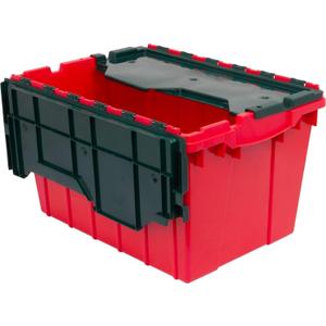 Akro-Mils KeepBox 12 Gallon Storage Container, Nesting and Stackable Plastic Storage Box with Lid Attached, Organizer Tote for Garages, Closets, and Moving, 21-1/2" x 15" x 12-1/2", Red/Green