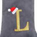 20-Inch Letter Embroidered Christmas Stocking Thick Grey Velvet with Super Soft Plush Cuff Personalized Festival Decoration for Xmas and New Year Party(Letter C)