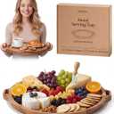 Premium Acacia Wood Round Charcuterie Board, 13 Inch Snack Board with Side Handles, Wooden Cheese Board and Serving Platter for Appetizers, Bread, Fruit and Snacks