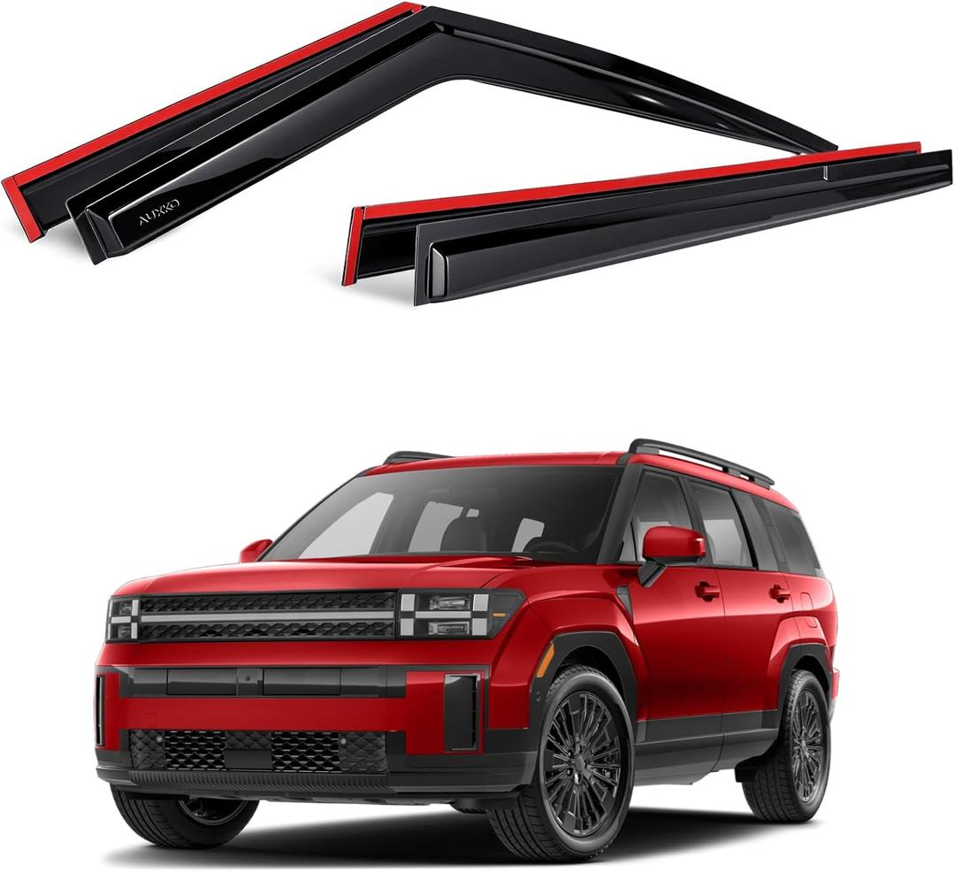 AUXKO Rain Guards for Hyundai Santa FE 2024 2025 2026, Window Vent Visor Accessory - 3M Tape Rain Guard Window Visors for Santa FE Car Windows, Tape-On Side Window Wind Deflectors & Visors Smoke (Black)