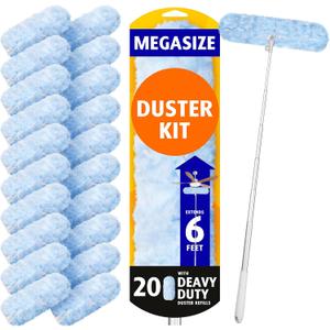 6 ft Extendable Duster Handle with 20 Refills, Compatible with Swiffer, Disposable Microfiber Dusting Pads for Home Cleaning, Ceiling, Fan, Window, Hard-to-Reach Areas