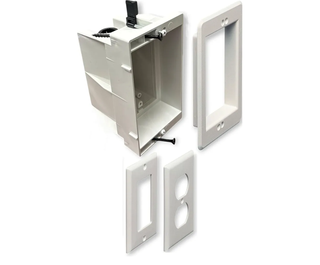 iMBAPrice IMBA-DVFR1W-1 1-Gang Recessed Outlet/Electrical Box for Wall Mount TV, Antenna, Phone & Cable TV, Fits GFCI and Standard Outlets, Old or New Construction, 1-Pack